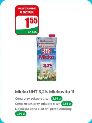 Mleko UHT 3,2% 1 l promocja w Dino