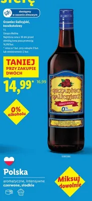 Napój Grzaniec Galicyjski bezalkoholowy Gorąca Malina 1 l promocja w Lidl