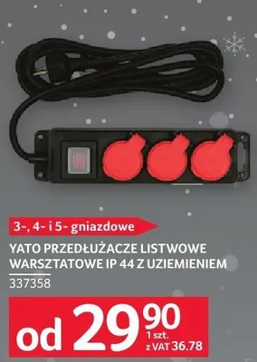 Przedłużacz listwo warsztato IP 44 z uziemieniem YATO 3-,4-,5-gniazdowe promocja w Selgros