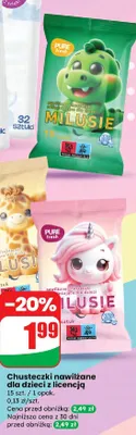 Chusteczki nawilżane dla dzieci z licencją 15 szt. Milusie promocja w Dino