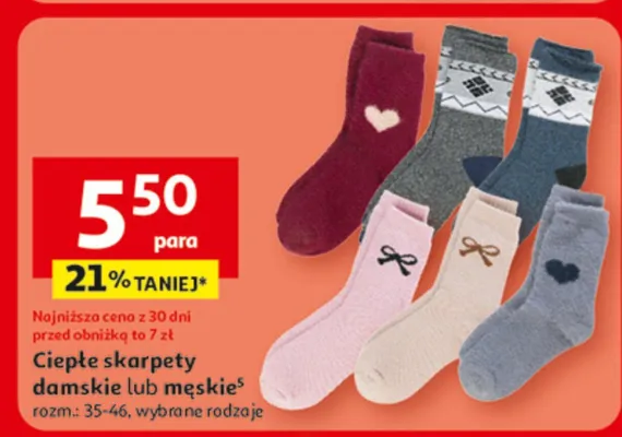Ciepłe skarpety damskie lub męskie Inextenso promocja w Auchan