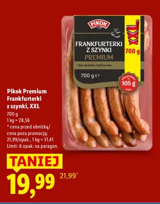 Kiełbaski Frankfurterki z szynki, XXL promocja w Lidl