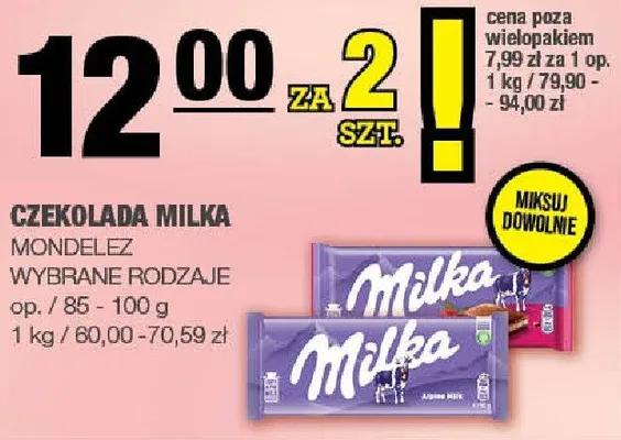 Czekolada mleka Mondelez wybrane rodzaje promocja w SPAR