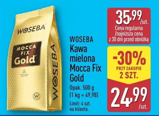 Kawa mielona Mocca Fix Gold 500 g WOSEB promocja w Aldi
