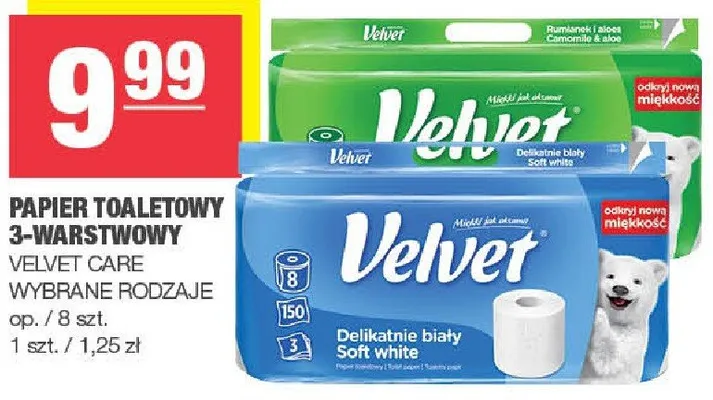 Papier toaletowy 3-warstwowy VELVET CARE promocja w SPAR