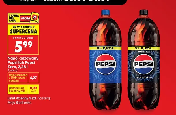 Napój gazowany Pepsi 2,25l promocja w Biedronka