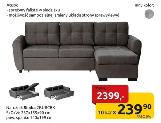 Narożnik Simba 2F.URCBK promocja w Black Red White