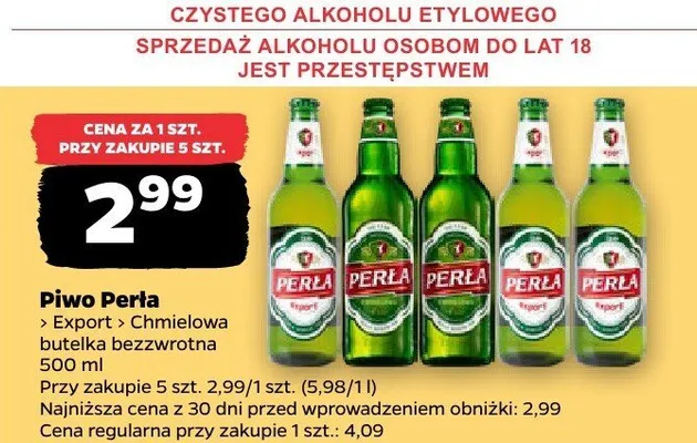Piwo Perła Chmielowa butelka zwrotna promocja w Netto