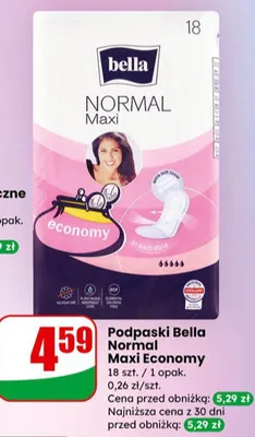 Podpaski Bella Normal Maxi Economy promocja w Dino