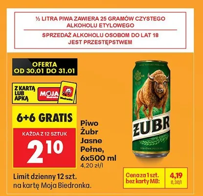 Piwo Żubr Jasne Pełne promocja w Biedronka