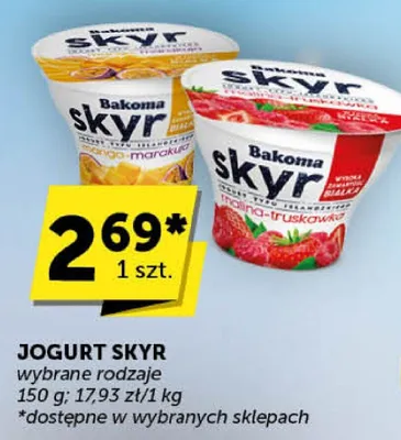 Jogurt Skyr Bakoma wybrane rodzaje 150 g 17.93 zł/kg Bakoma Skyr promocja w Euro Sklep