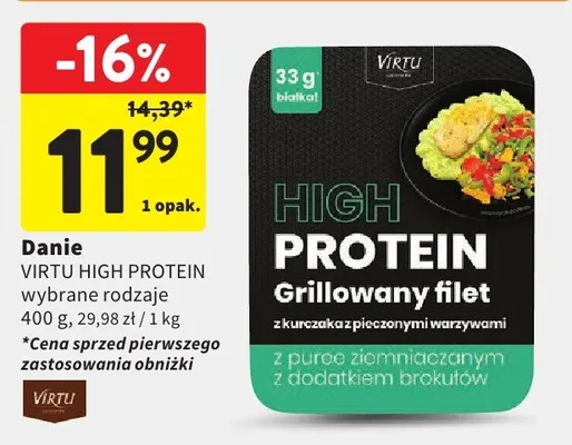 Danie VIRTU HIGH PROTEIN grillowany filet z kurczaka z pieczonym warzywami promocja w Intermarche