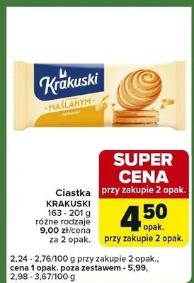 Ciastka KRAKUSKI Plankany 163-201g różne rodzaje promocja w Carrefour Express