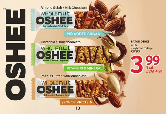 Baton Oshee Wholenut Peanut Butter / Milk chocolate 40 g promocja w Selgros