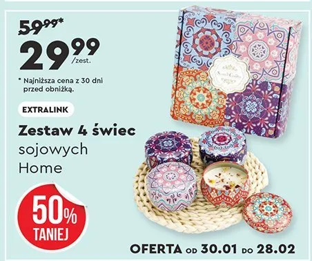 Zestaw 4 świec sojowych Home  promocja w Biedronka