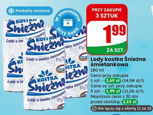 Lody kostka Śnieżna śmietankowa promocja w Dino