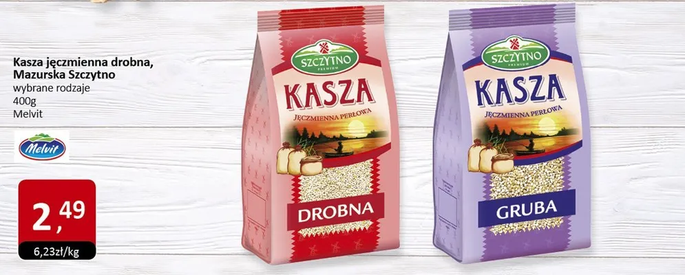 Kasza jęczmienna drobna, Mazurska Szczytno wybrane rodzaje Melvit promocja w Market Point