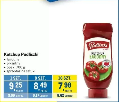 Ketchup Pudliszki łagodny promocja w Makro
