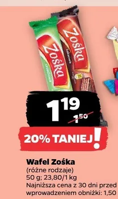 Wafel różne rodzaje Zośka promocja w Netto