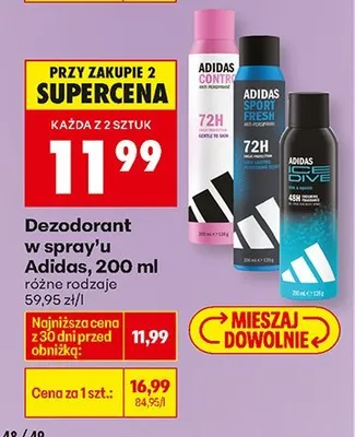 Dezodorant w spray'u, 200 ml Adidas promocja w Biedronka