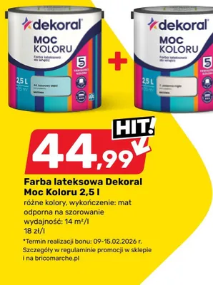 Farba lateksowa Dekoral Moc Koloru 2,5 l promocja w Bricomarche