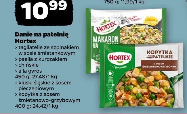 Danie na patelnię tagliatelle ze szpinakiem w sosie śmietankowym Hortex promocja w Netto