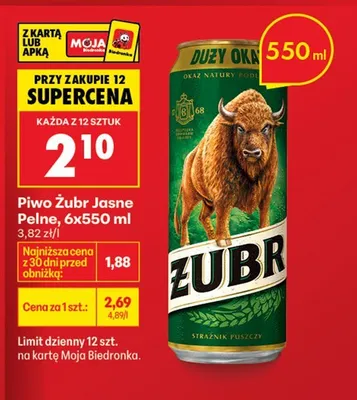 Piwo Żubr Jasne Pełne 550 ml promocja w Biedronka