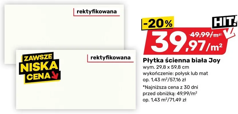 Płytka ścienna biała Joy promocja w Bricomarche