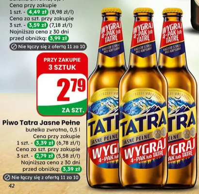Piwo Tatra Jasne Pełne butelka zwrotna 0,5l promocja w Dino
