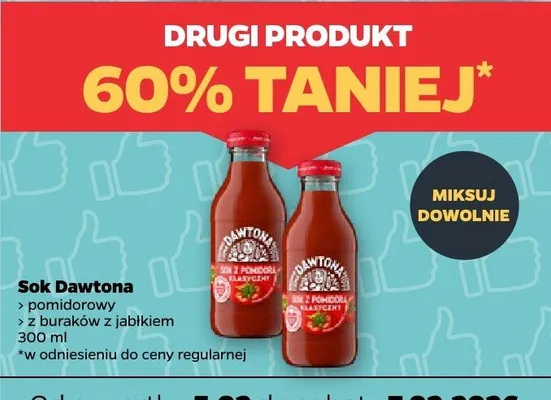 Sok Dawtona pomidorowy z buraków z jabłkiem promocja w Netto