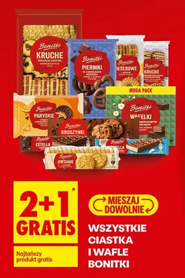 Ciastka i wafle wszystkie rodzaje 2+1 GRATIS Bonitki promocja w Biedronka