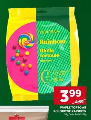 Wafle tortowe kolorowe RAINBOW Lekorna 90 g promocja w Stokrotka