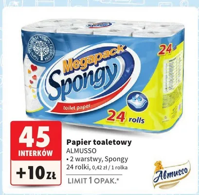 Papier toaletowy Spongy 24 rolki promocja w Intermarche