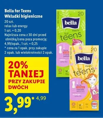 Wkładki higieniczne Bella for Teens Energy promocja w Lidl