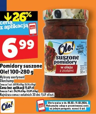 Pomidory suszone Ole! 100-280 g promocja w TOPAZ