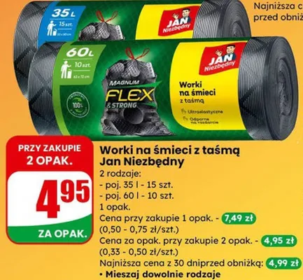 Worki na śmieci z taśmą  promocja w Dino