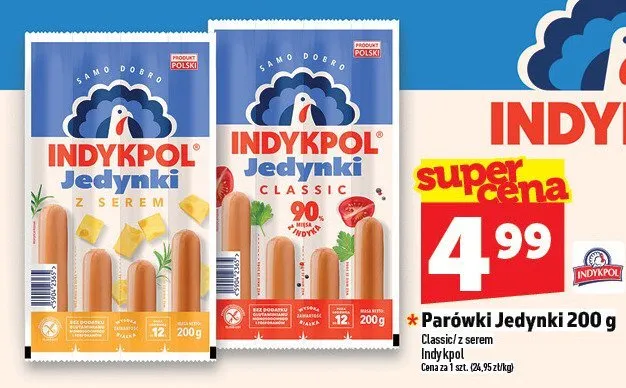 Parówki Jedynki Indykpol Classic/z serem promocja w TOPAZ