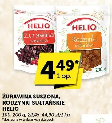 Żurawina suszona rodzynki sułtańskie Helio promocja w ABC