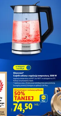 Czajnik szklany z regulacją temperatury, 3000 W promocja w Lidl