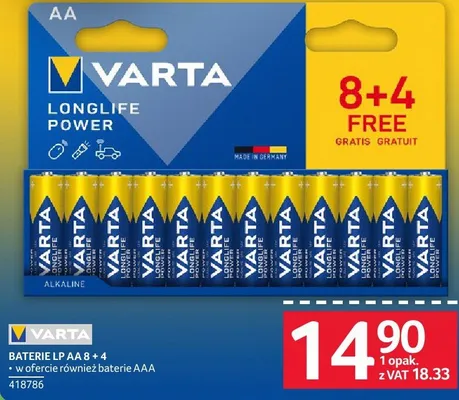 Baterie VARTA LONGLIFE POWER AA 8+4 promocja w Selgros