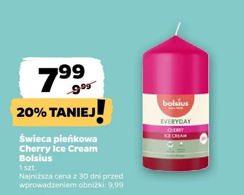 Świeca pieńkowa Cherry Ice Cream Bolsius promocja w Netto