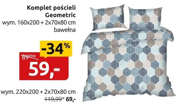 Komplet pościeli Geometric wym. 160x200 + 2x70x80cm bawełna promocja w Black Red White