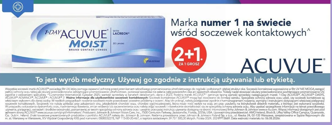 Soczewki kontaktowe 1 DAY ACUVUE MOIST promocja w Super-Pharm