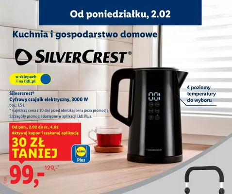 Cyfrowy czajnik elektryczny, 3000 W Silvercrest promocja w Lidl