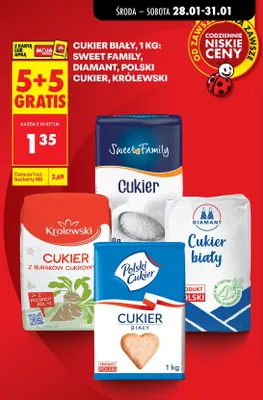 Cukier biały 1 kg: Sweet Family, Diamant, Polski Cukier, Królewski promocja w Biedronka