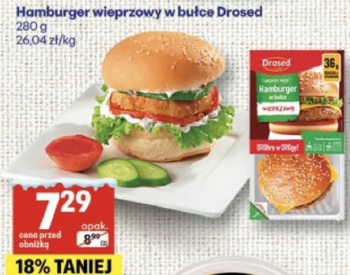 Hamburger wieprzowy w bułce Drosed 280 g promocja w Delikatesy Centrum