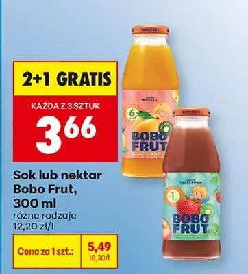 Sok 300ml różne rodzaje Bobo Frut promocja w Biedronka