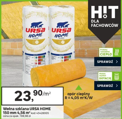 Wełna szklana URSA HOME 150 mm 4,56 m² promocja w Leroy Merlin