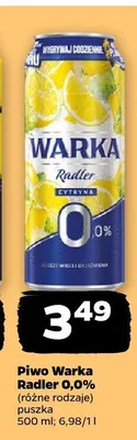 Piwo Warka Radler 0,0% różne rodzaje promocja w Netto