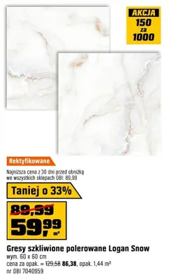 Gresy szkliwione polerowane Logan Snow promocja w OBI